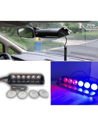 Eraks Araç Içi Vantuzlu Çakar Lamba Kırmızı - Mavi Renk 6 Led 12V
