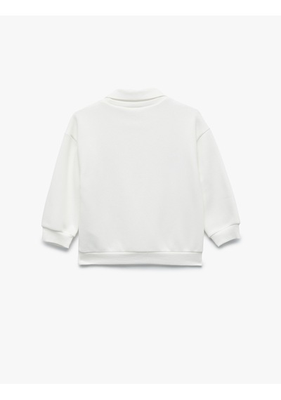 Koton Uzun Kollu Pamuklu Şardonlu Polo Yaka Sweatshirt Şardonlu Ekru 7wmg10005ak