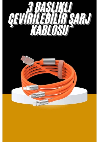 Hubrendy Tekno 120w 3 İn 1 Uyumlu Silikon Şarj Kablosu Hızlı Şarj Kablosu