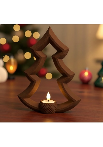 Yılbaşı Ağacı Tealight Mum Tutucu 2'li Set 18 Cm Ve 14 Cm Led Mum Hediyeli 3d Baskı Dekor