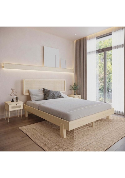 Renazzo Li Lyum Hazeran Başlıklı Masif Ahşap Karyola Vernik 200x200 Vernik - 200 X 200