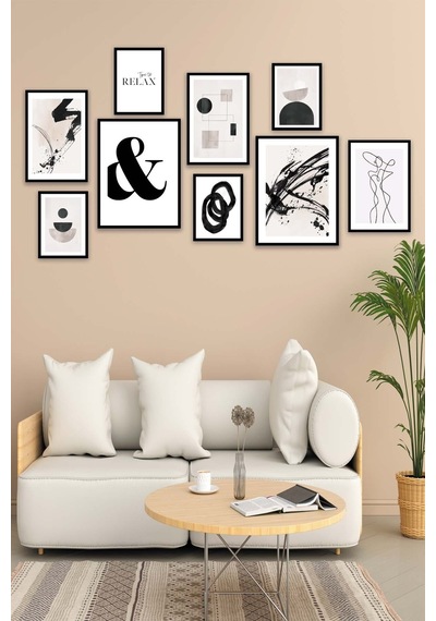 No77decor Siyah Geometrik Ve Line Art Temalı Tablo Seti