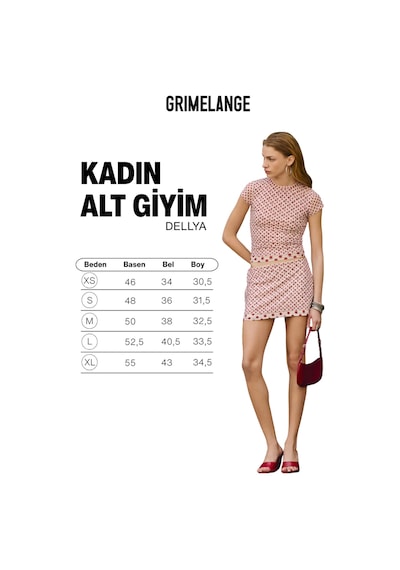 Grimelange Dellya Kadın Yumuşak Ve Esnek Kumaşlı Çift Katlı Puantiyeli Pembe /desenli Etek