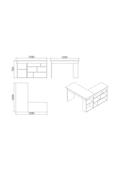 Yurudesign Tywin Kitaplık Raflı Çalışma Masası Çam-Beyaz