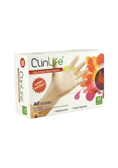 Clinlife Clin Life Şeffaf Vinyl Eldiven 40 Lı - M
