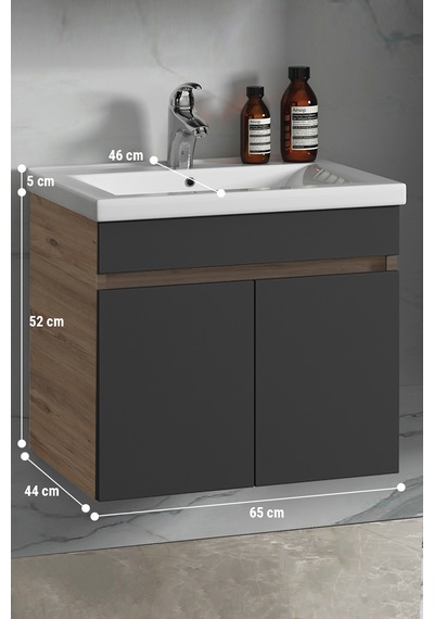 Çiğdem 65 Cm Atlantik Çam-antrasit Gri Mdf Asma Banyo Alt Dolabı Antrasit - Atlantik Çam