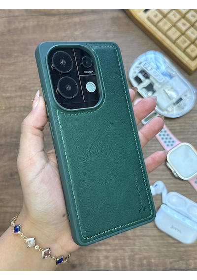 Redmi Note 13 Pro 4g Uyumlu Premium Deri Dokulu Darbelere Karşı Dayanıklı Nazal Silikon Kılıf Haki