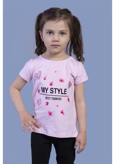 Toontoy Kids Toontoy Kız Çocuk Kalp Baskılı Tişört Açık Pembe