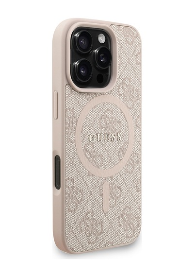 Apple iPhone 16 Pro Uyumlu Kılıf Guess Lisanslı M safe Bilek Askı İpli Yazı Logolu Kapak Pembe