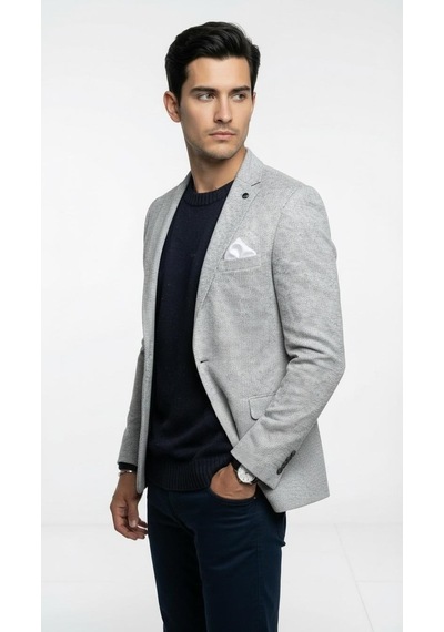 Plus Scorpion Erkek Karyağdı Desenli Slim Fit Blazer Ceket Siyah & Bej Şık Günlük Ve Ofis Kombin Siyah