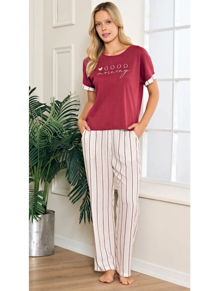 Feyza Pijama Feyza 5238 Kısa Kol Kadın Pijama Takımı Bordo