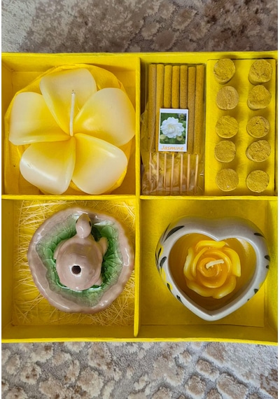 Dekoratif Aromatik Mum Ve Tütsü Seti Açık Sarı