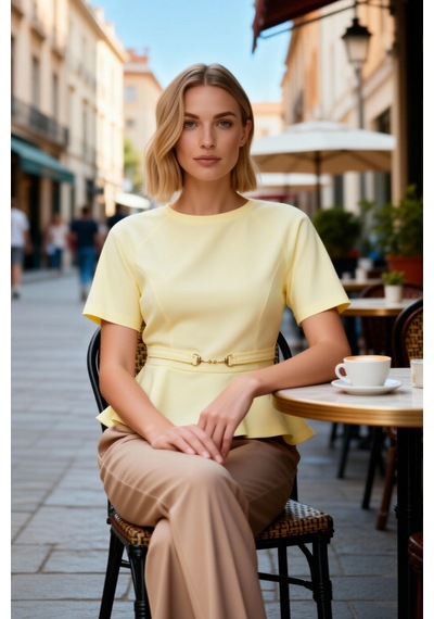 Benerly Kadın Bluz Peplum Kalıp Bisiklet Yaka Reglan Kol Kısa İnterlok Ör Sarı Benerly Kadın Bluz Peplum Kalıp Bisiklet Yaka Reglan Kol Kısa İnterlok Ör Sarı