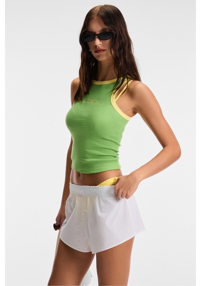 Ethıquet Selmıra Kadın Nakışlı Halter Yaka Slim Fit Kolsuz Yeşil Atlet