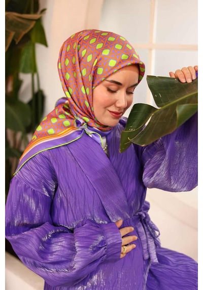 Silk Home Eflatun Turuncu Karma Desen Tivil İpek Eşarp 11424-72