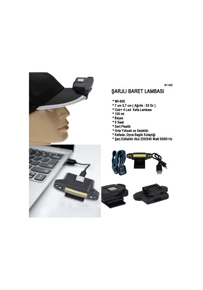 Şarjlı Baret Lambası Wt-606 Açık Kırmızı