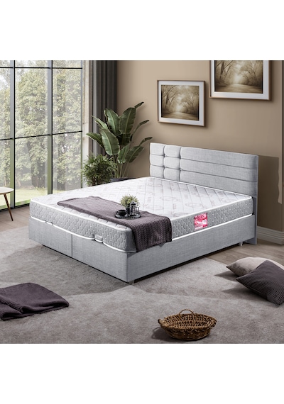 Viyana Çift Kişilik Baza Başlık Letto Yatak Seti - Açık Gri 180 x 200