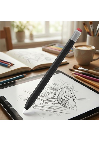 Apple Pencil Usb-c Kılıf Klasik Retro Tasarım Mat Silikon Siyah