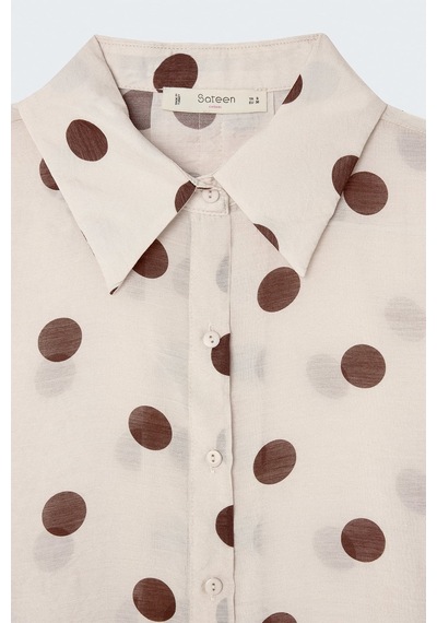 Sateen Puantiye Desenli Gömlek - Bej-137749