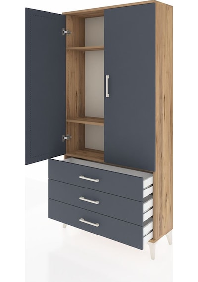 Arges Dolap 3 Raflı 3 Çekmeceli 2 Kapaklı 88x30x182 Çam-antrasit Çam