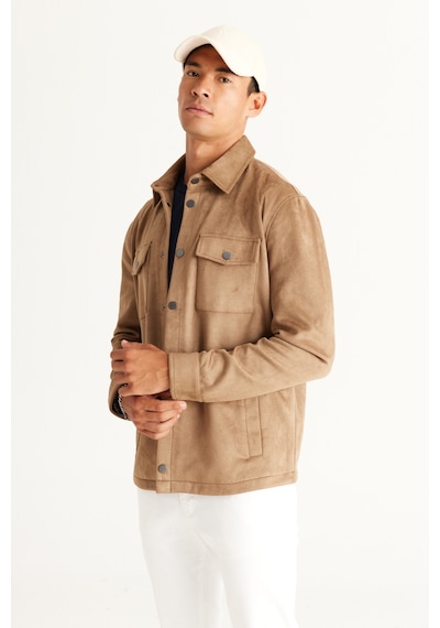 Ac&Co / Altınyıldız Classics Erkek Bej Standart Fit Normal Kesim Gömlek Yaka  Mont Bej