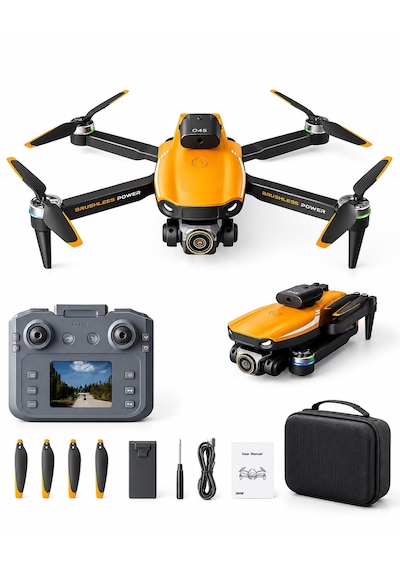 S9 Aerıal Drone Ekranlı Kumanda Fırçasız Motor 2.4g Rc Quadcopter Wi-fi Cam Fpv Canlı Yayın Engel Algılama Sabit Durma Katlanabilir Tek Tuşla Dönüş Çift Lens 50x Zoom Optik Akış Koruma