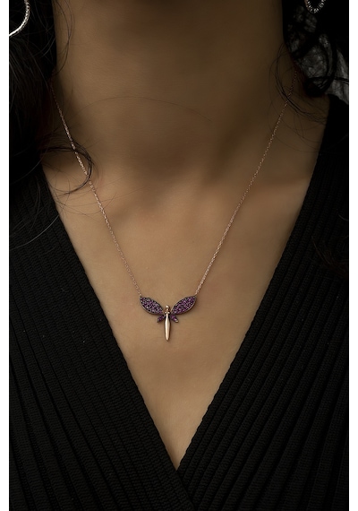 Papatya Silver Fuşya Taşlı Rose Yusufçuk Gümüş Kolye