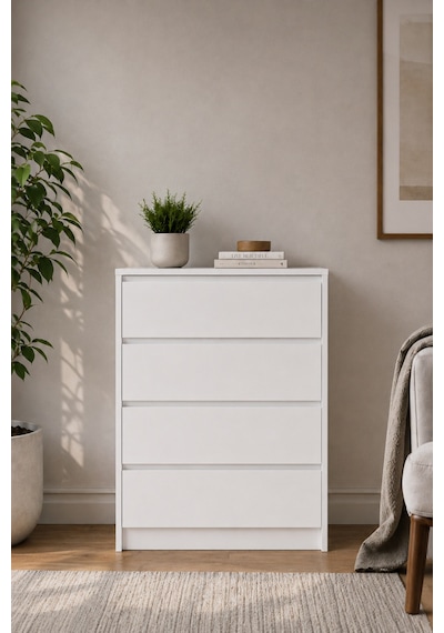 Nolm 4 Çekmeceli Şifonyer G:76 D:40 Y:100 Cm / Beyaz