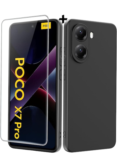 Xiaomi Poco X7 Pro Kılıf Yumuşak Silikon + Ekran Koruyucu Cam Set