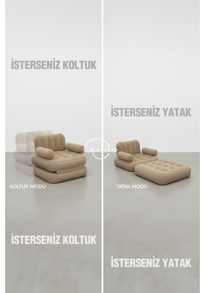 Kendi Kendine Şişen Otomatik Tek Kişilik Şişme Koltuk Bej