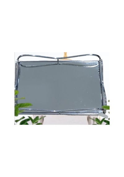 Gümüş Aynalı Dikdörtgen Tepsi, Metal, 30x20cm, Şık Sunum İçin Sofra Parçası Çok Renkli