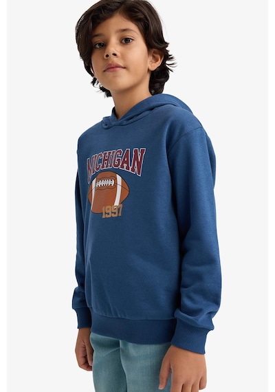 Defacto Erkek Çocuk Kapüşonlu Baskılı İçi Yumuşak Tüylü Sweatshirt G5564a825cwın179 İndigo-ın179