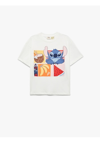 Koton Stitch Lisanslı Pamuklu Uzun Kollu Bisiklet Yaka Baskılı Tişört Ekru 5skg10633ak