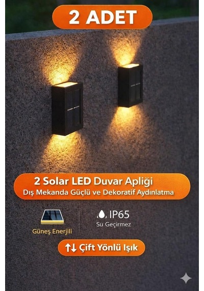 2 Adet Solar Led Duvar Apliği Ip65 Su Geçirmez Bahçe Aydınlatma Güneş Enerjili Led Dış Mekan Lamba Diğer