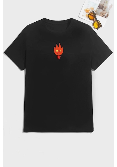 Unisex Ateş Avatar Baskılı Kısa Kol T-shirt SIYAH