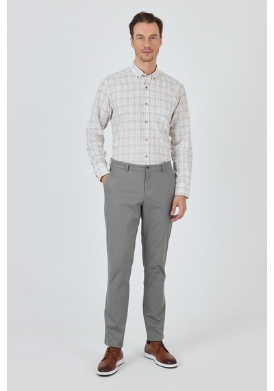 İmza Füme Gabardin Yan Cep Düz Paça Comfort Fit Pamuklu Casual Chino Pantolon 1003250121 Füme