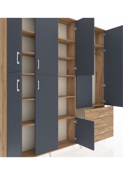 Arges Dolap 12 Raflı 2 Çekmeceli Tek Askılı 220x30x243 Çam-antrasit/çam Antrasıt/atlas Çam Arges Dolap 12 Raflı 2 Çekmeceli Tek Askılı 220x30x243 Çam-antrasit/çam Antrasıt/atlas Çam