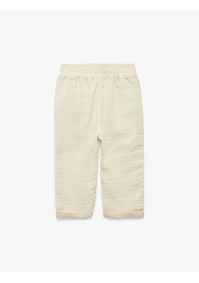 Koton Pamuklu Oversize Beli Lastikli Pantolon Ekru 5smb40050tw Ekru