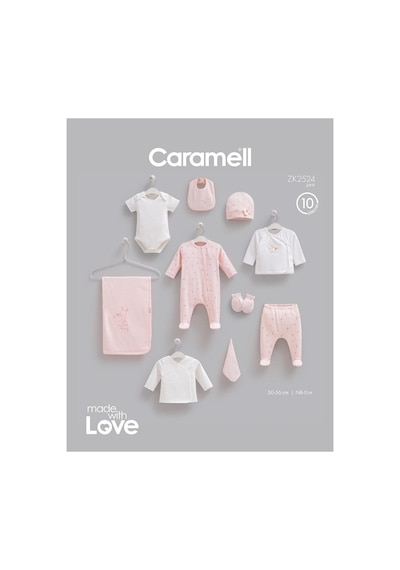 Caramell %100 Pamuk Love Bunny 10'lu Hastane Çıkışı Set 0-3 Ay 50-56 Cm Pembe Crml.zk2524.pmb