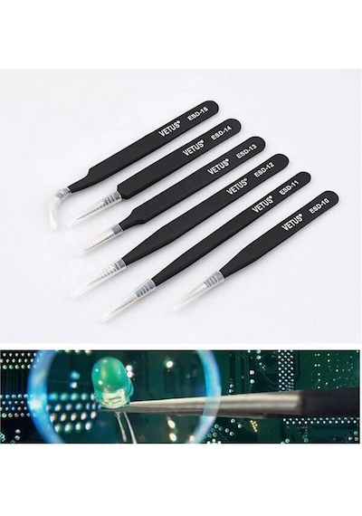 Esd Hassas Elektronik Cımbız Seti Antistatik Çelik Tweezer Set
