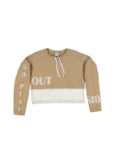 Zeyland Kız Çocuk Go Play Fileli Crop Bej Sweatshirt (4-12Yaş)