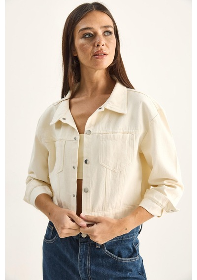 Shade Kadın Çift Cep Detaylı Çıtçıt Kapamalı Mevsimlik Denim Ceket 60282057 - Krem