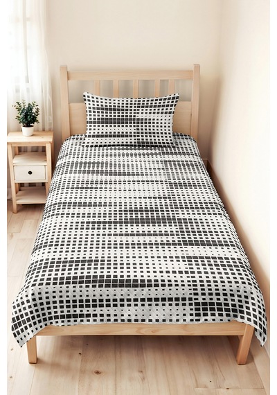 Siyah Geometrik Modern Genç Odası Tek Kişilik Pike Takımı-minimal 160x220cm Kapitone Yatak Örtüsü Dokulu Dere Serabı