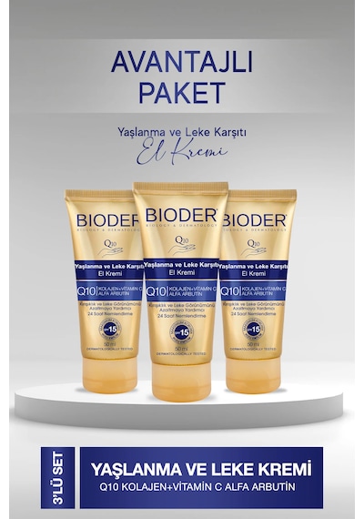 Yaşlanma Kırışıklık Ve Leke Karşıtı El Kremi 50 Ml - Kolajen Q10 Arbutin C Vitamini Spf 15 3 Lü