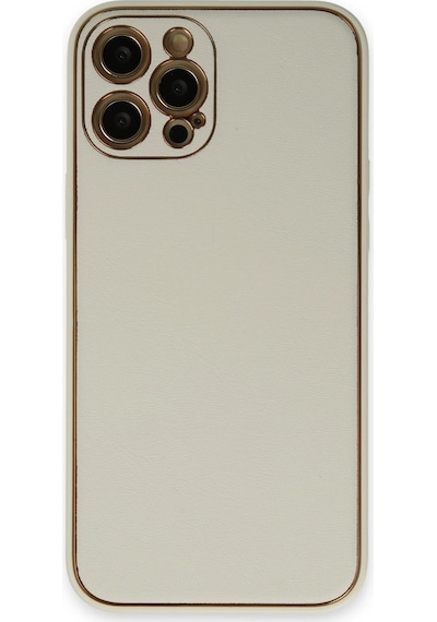 Apple Uyumlu iPhone 12 Pro Max Kılıf Coco Deri Silikon Kapak Beyaz/