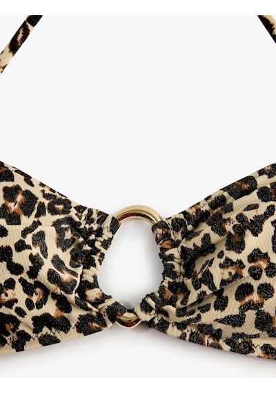 Koton Boyundan Bağlamalı Halka Detaylı Leopar Desenli Bandeau Bikini Üstü Kahverengi Desenli 6sak10101mm