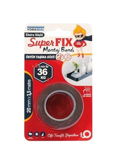 Superfix Montaj Bandı, 20 Milimetre X 1,5 Metre, Gri