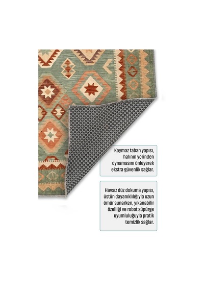 Dekoratif Halı Kaymaz Taban Leke Tutmaz Yıkanabilir Kilim Özel Ölçü Salon Halısı 3055 Çok Renkli