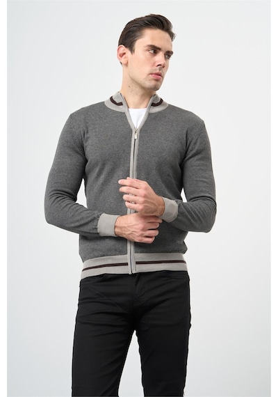 Gri Uzun Kol Düz Örme Dik Yaka Classic Slim Fit Triko 1012245203 Gri