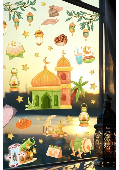 Çift Taraflı Ramazan Cam Sticker Seti Çocuklar İçin Eğitici Ramazan Pencere Süsü Ve Cam Dekoru Dijital Baskı